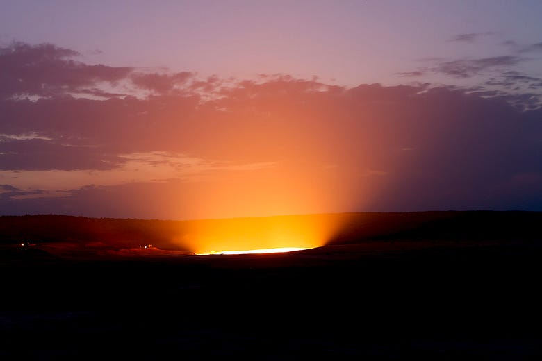 The Darvaza gas crater fiery glow into the night sky