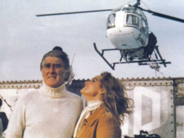 Sealand Roy and Joan on their platform underneath a helicopter