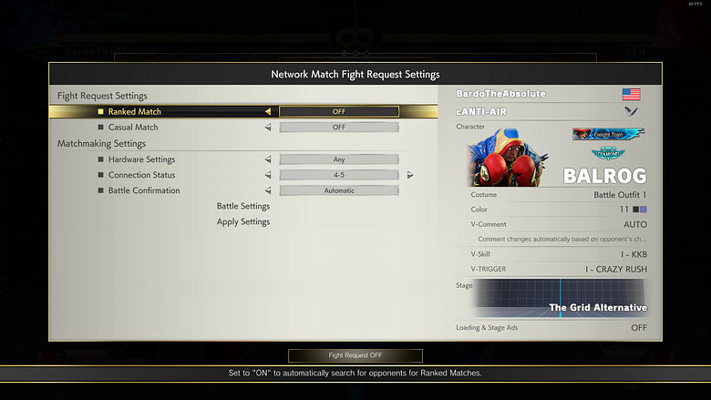 The fight request screen.