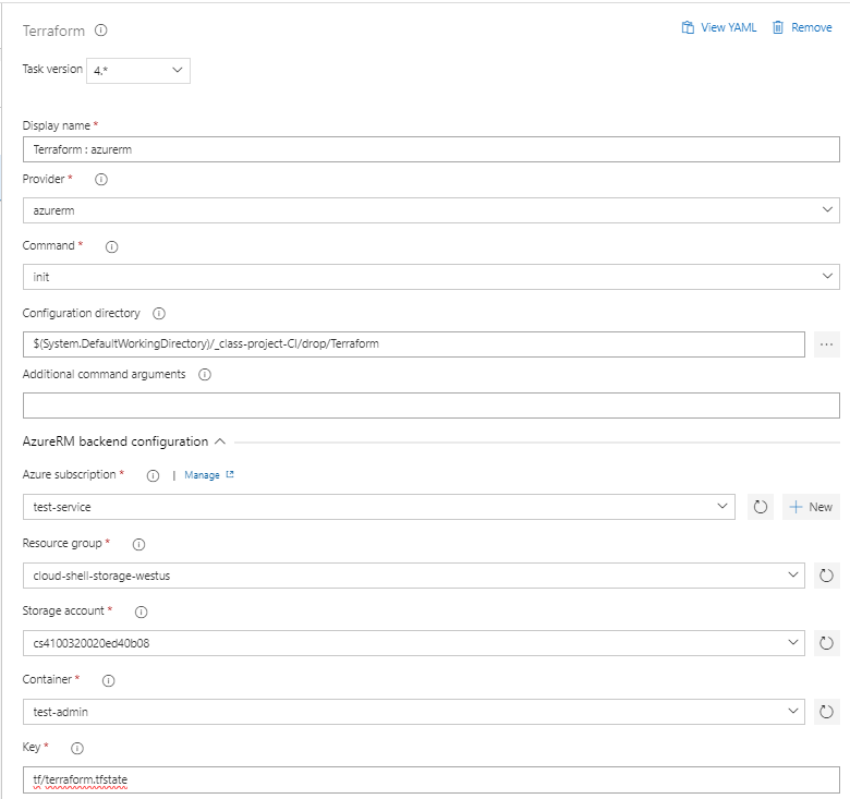 Edit the terraform init task