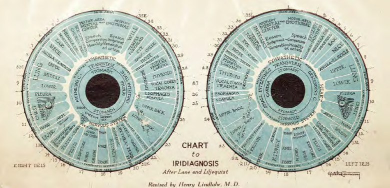Henry Lindlahr — Chart to Iridiagnosis (1919) — example from “The Book of Circles”