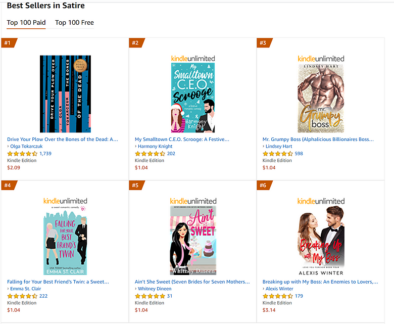 Best sellers in satire on Amazon screenshot