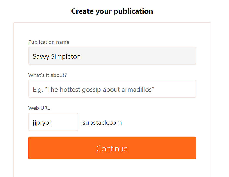 Create your publication on Substack screenshot