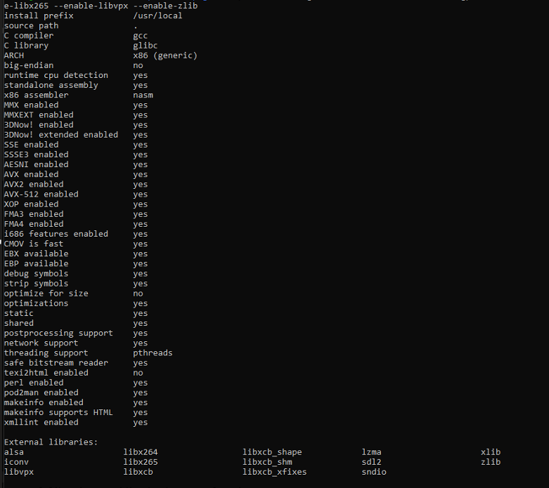 FFmpeg build configuration for opencv 4.7