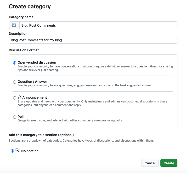 Discussions Create Category