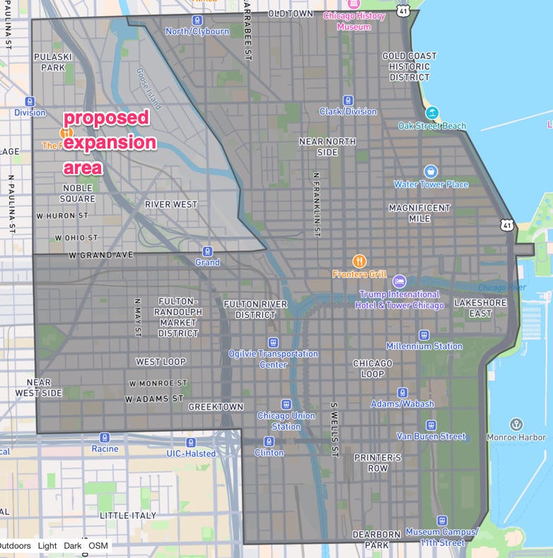 map showing the proposed expansion area of the TNC surcharge area