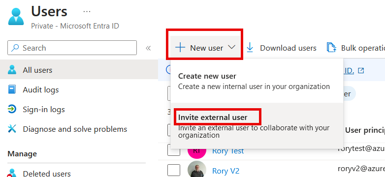 Image showing “Invite external user”