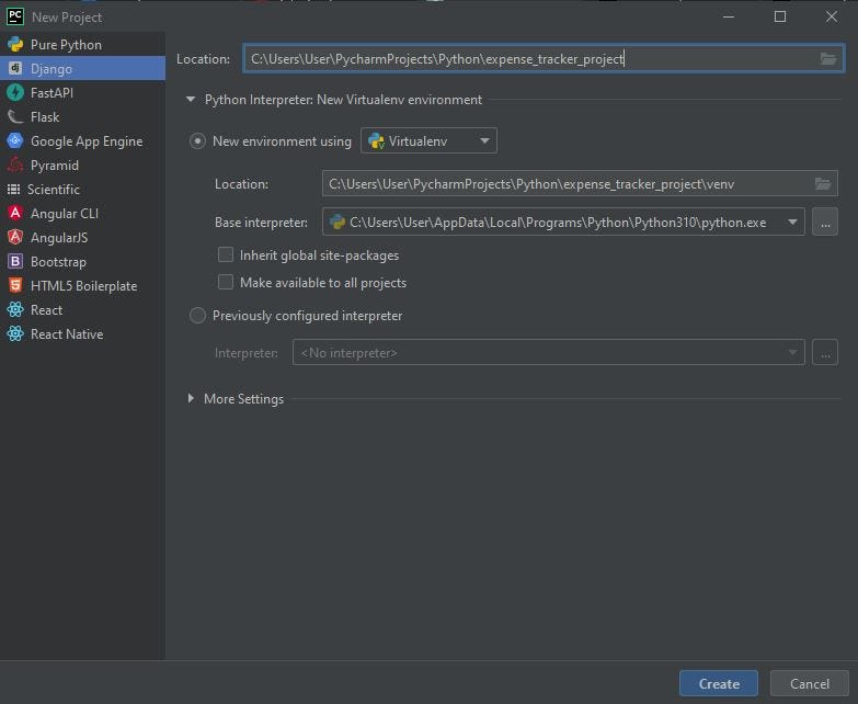 Create project in PyCharm
