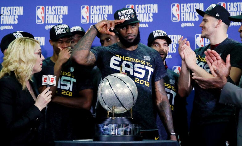 LeBron James and the Clevland Cavilaires celebrating their Eastern Conference Finals win in 2018.