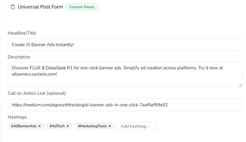 Universal AI social media post form
