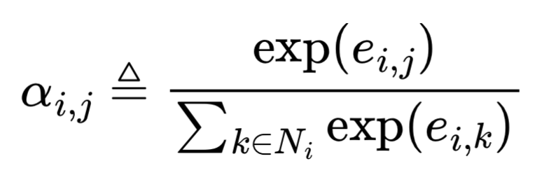 The definition of attention for edges. It is the softmax of edge weights for each edge in a particular neighborhood.