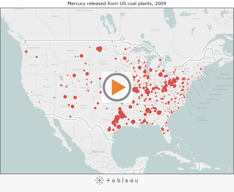 Mercury released from US coal plants, 2009 