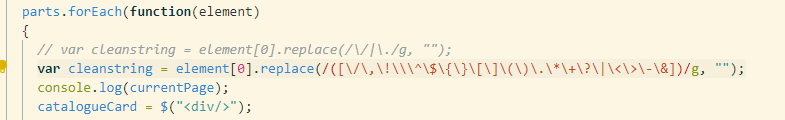 A picture of a very long line of code representing a regular expression