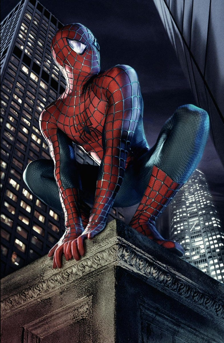 The first reveal of the Spider-Man suit as it appears in the film