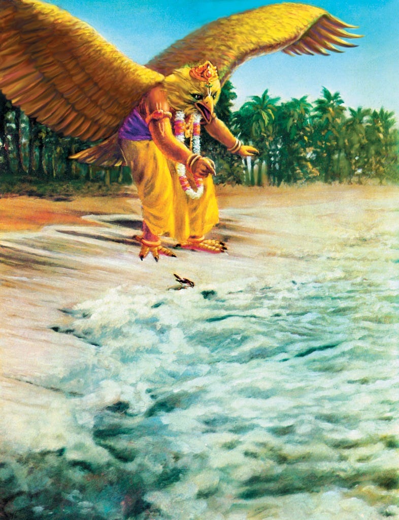 Garuḍa-deva threatening the ocean