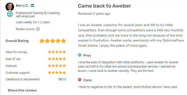 aweber customer review