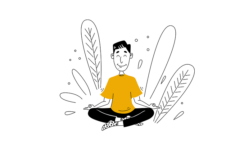 Illustration of author sitting cross-legged, meditating.