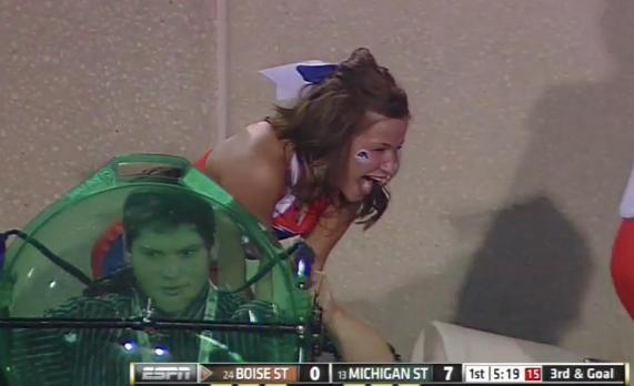 Boise State Cheeleader Laughs Hysterically After Being Tackled