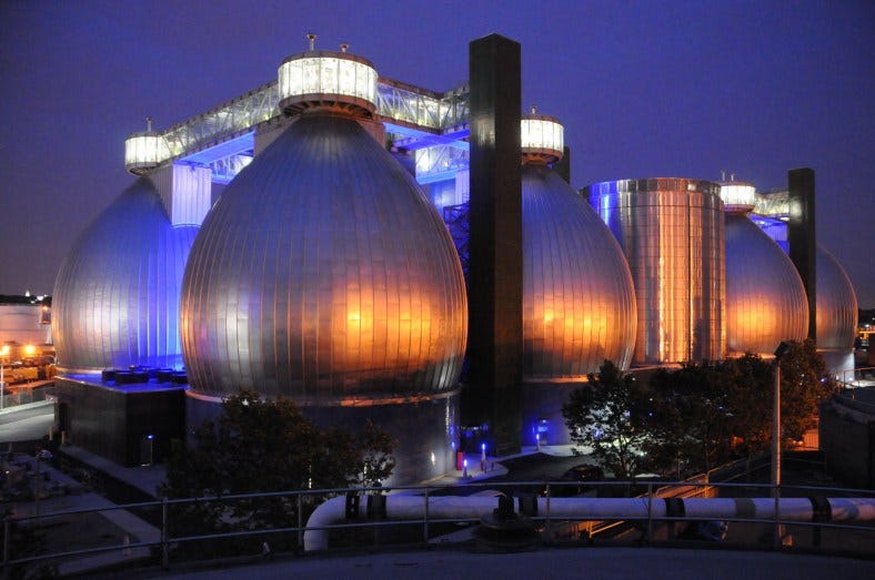 Biogas tanks at the municipal sewage treatment plant