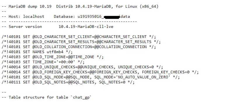 Response of visiting redated.in/backup.sql