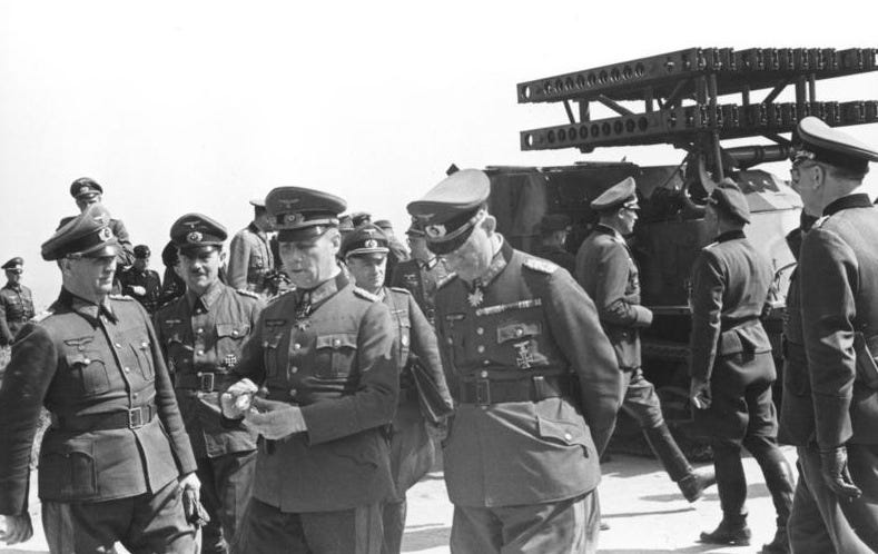 German senior commander Erwin Rommel at a Panzerwerfer demonstration.