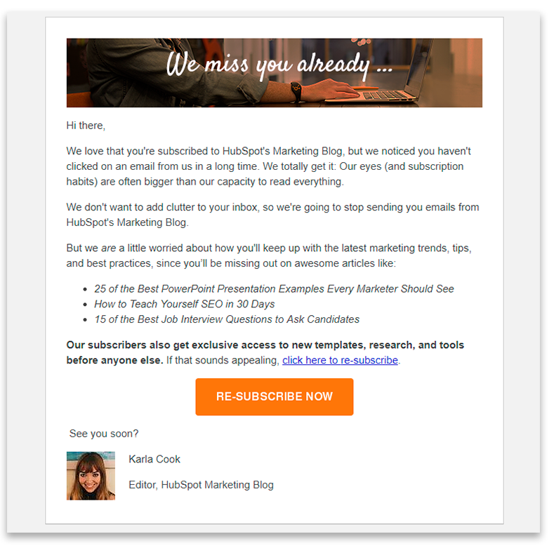 Reactivation email from HubSpot