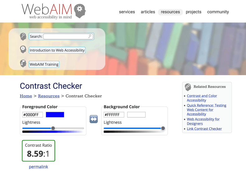 WebAIM Contrast Checker’s interface.