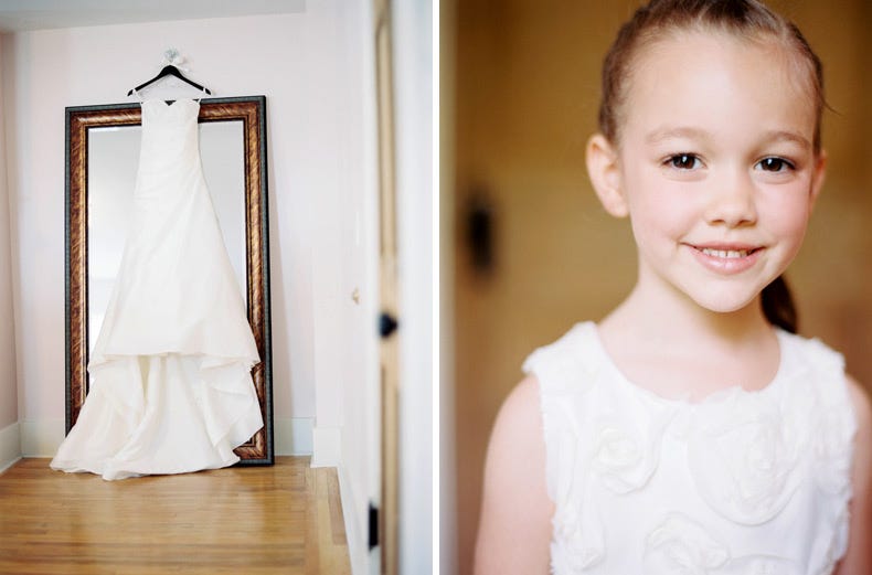 Wedding dress and flower girl at the Ambassador House in Fishers, Indiana