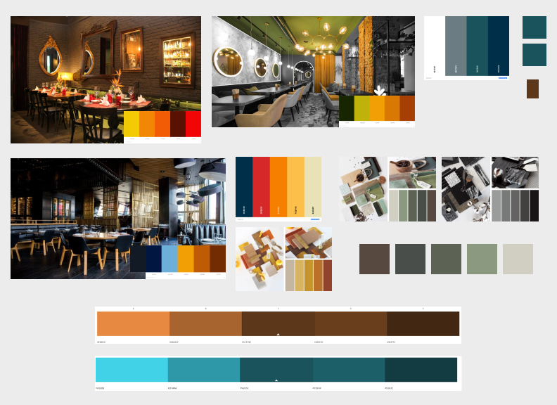 Image showing various colour pallets and restaurant interior images