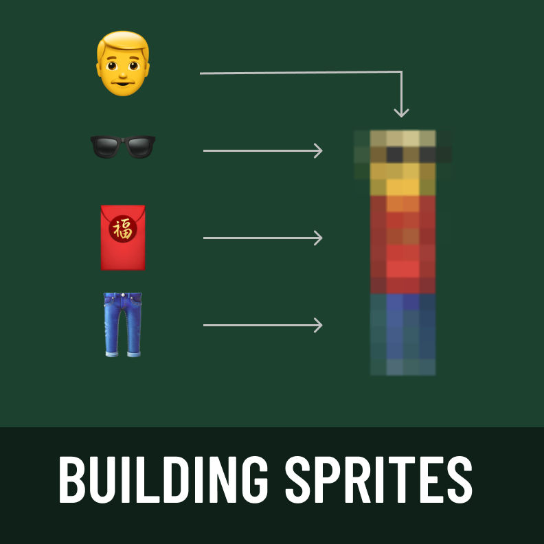 Building Sprites: Sprite is constructed from several emojis downscaled making it loose all the details.