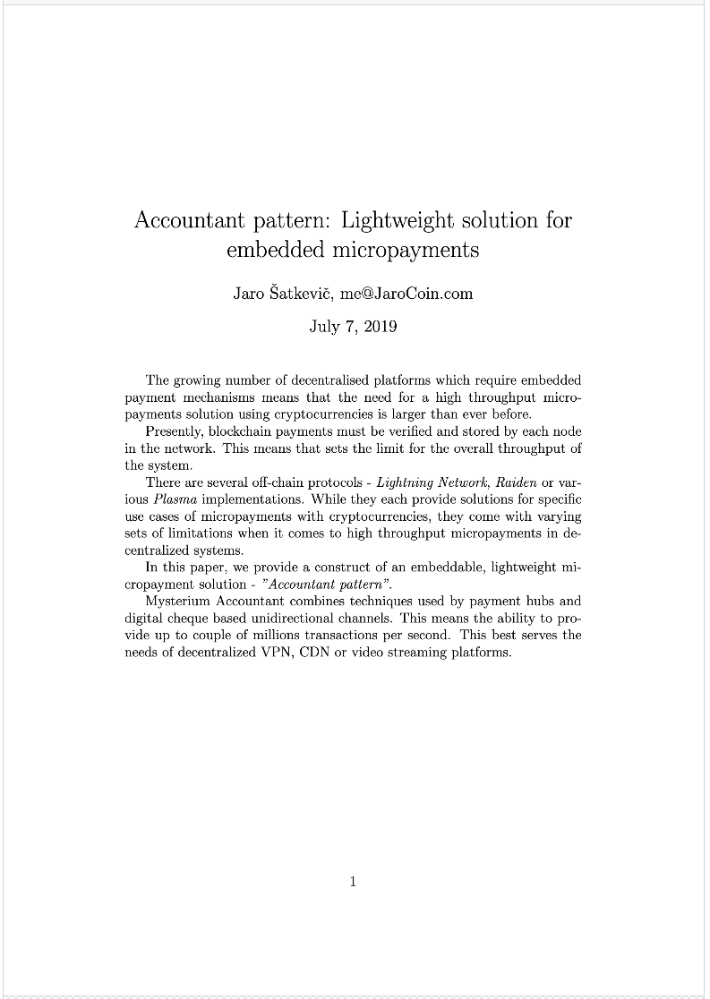 Whitepaper — Accountant pattern: Lightweight solution for Mysterium Network micropayments