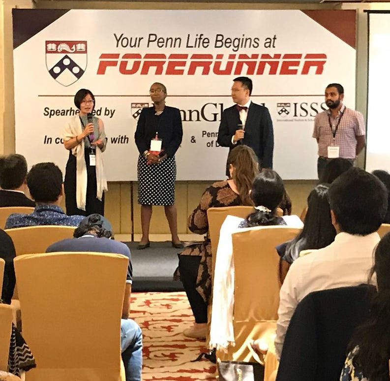 A group of speakers address the crowd at a Forerunner 2019 event in New Delhi.