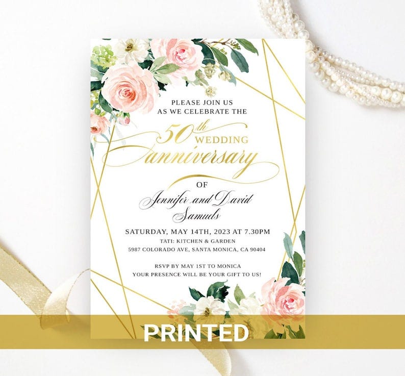 Floral Geometric 50th Wedding Anniversary Invitation — Etsy