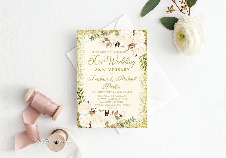 Ivory and Gold 50th Wedding Anniversary Invitation — Etsy