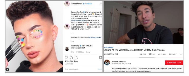 Influencer marketing example from YouTube and Instagram