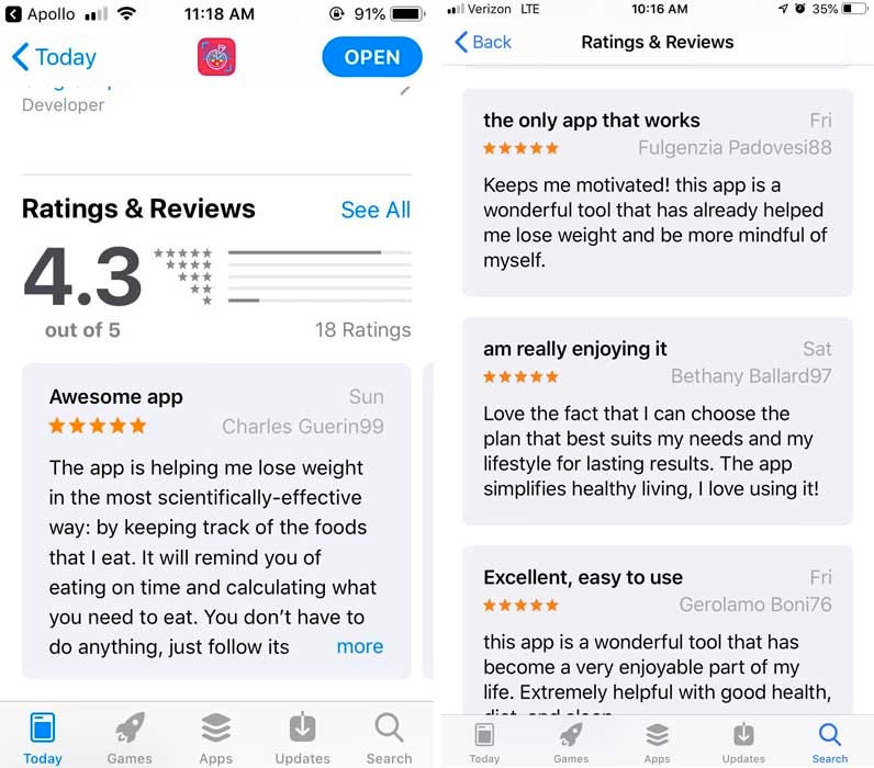 reviews on fitness apps