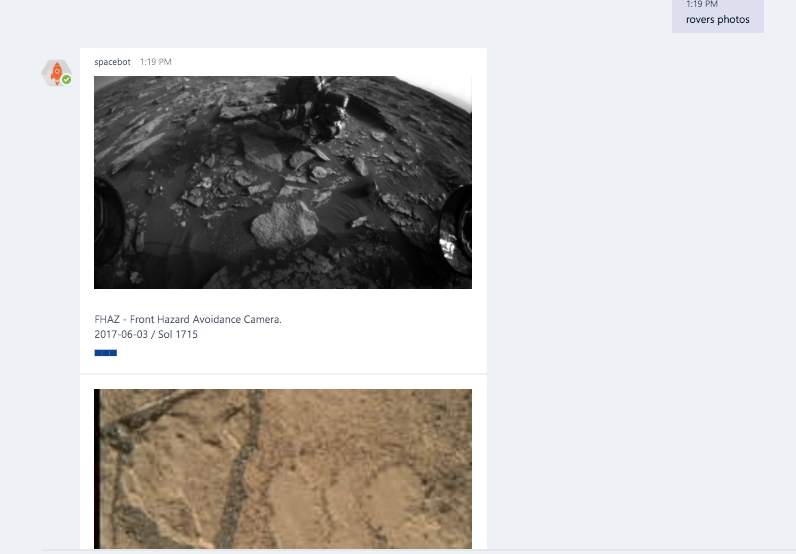 Microsoft Spacebot Rover photos on Microsoft Teams