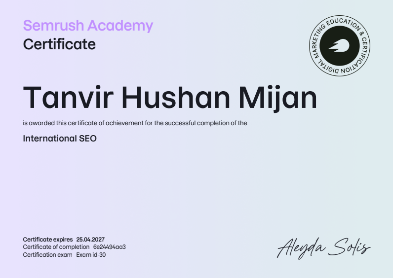 Excited to share that I’ve successfully completed my certification with @Semrush Academy!