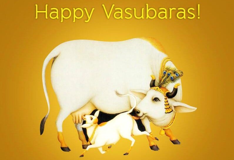 Vasu baras wishes on diwali with cow and calf