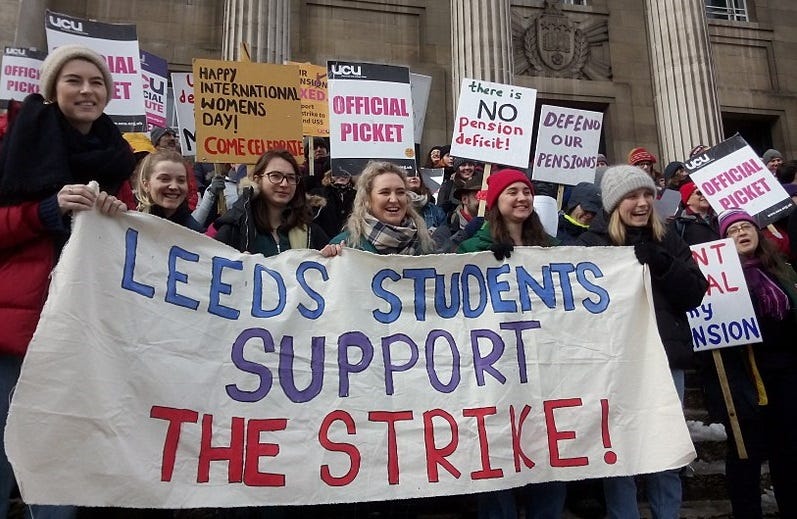 Students supporting the UCU strike in Leeds in 2018.