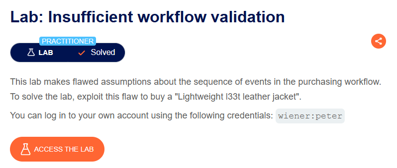 Lab: Insufficient workflow validation (Business Logic Vulnerabilities — Lab #8 )