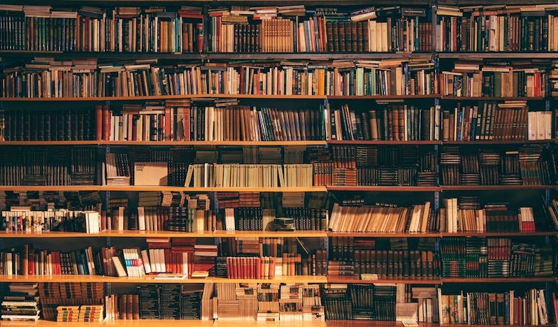 Bookshelves full of books.