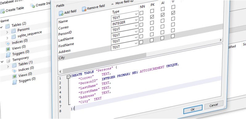 Captura de pantalla de un codigo SQL