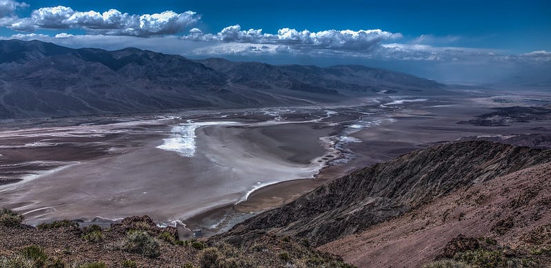 A view looking into Death Valley, CA, one of the hottest places on Earth.