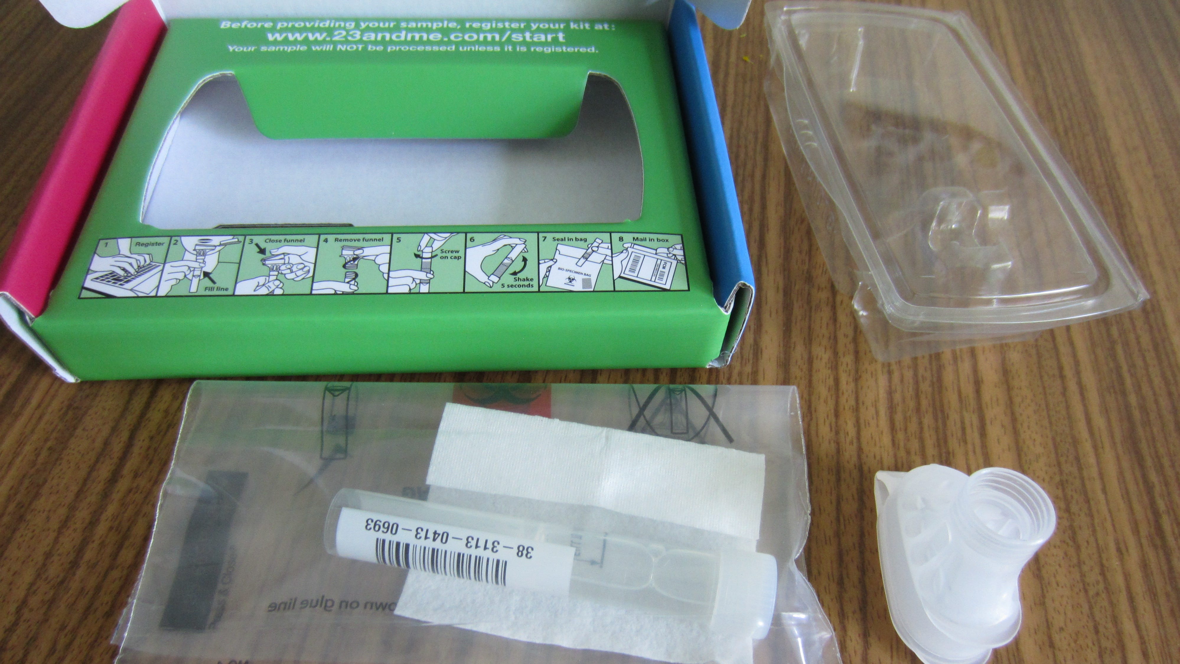 A 23andMe genetic testing kit. Photo: Hanno Böck (Wikimedia Commons)