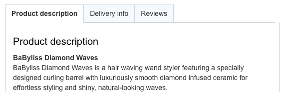 Babyliss' Product Description shows their product benefits