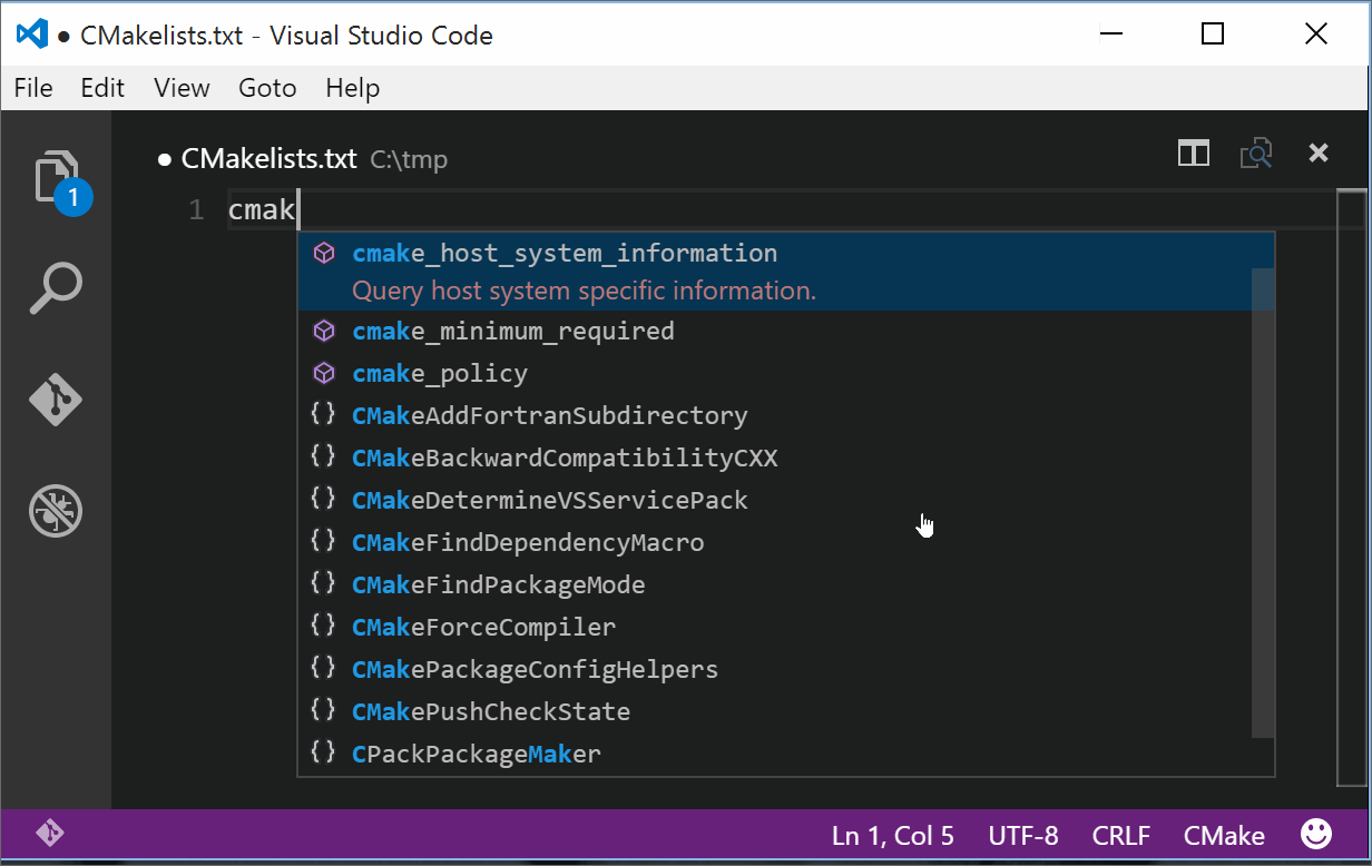CMake extensions in Visual Studio Code