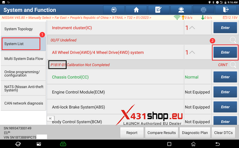 LAUNCH X431 PAD V      Nissan P181F-01