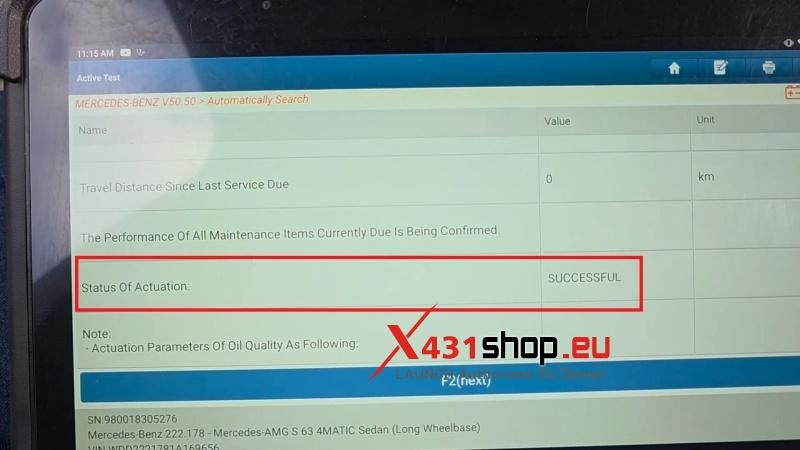 LAUNCH X431 PAD7 Mercedes S-Class W222 Oil Service Reset