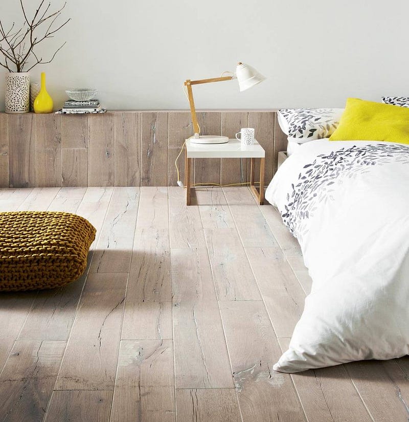 Scandinavian wood bedroom with pop of colour
